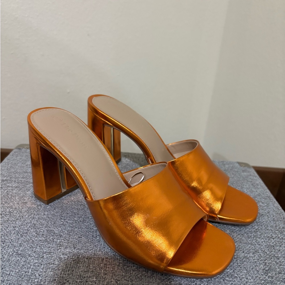 Metallic Copper Women's Block Heel Mules